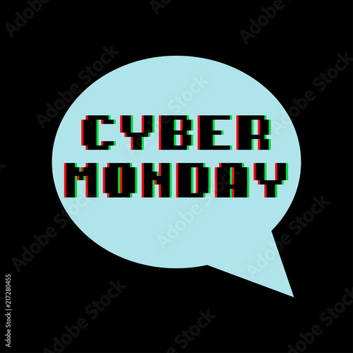 Icono plano CYBER MONDAY color en burbuja en azul y fondo negro