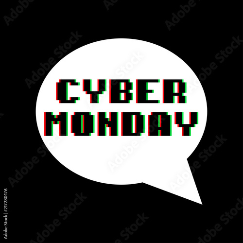 Icono plano CYBER MONDAY color en burbuja en blanco y fondo negro