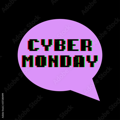 Icono plano CYBER MONDAY color en burbuja en violeta y fondo negro