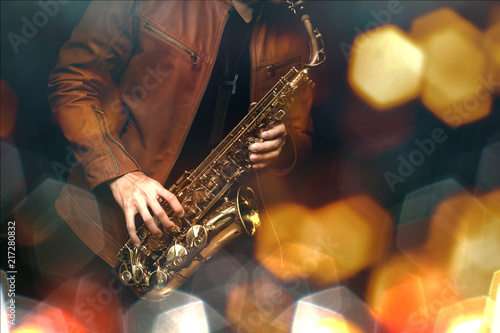 Sticker Jazz saxophone player in performance on the stage