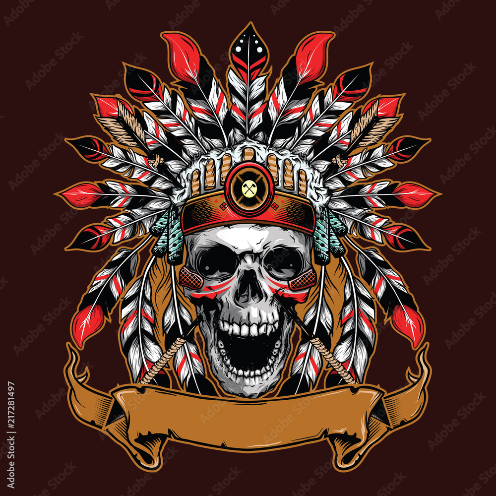 chief skull illustration background for shirt design