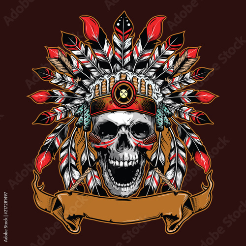 chief skull illustration background for shirt design