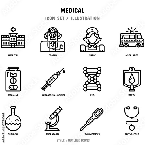 Medical Icon Set, 12 icons for web design and vector illustration