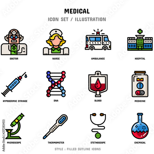 Medical Icon Set, 12 icons for web design and vector illustration