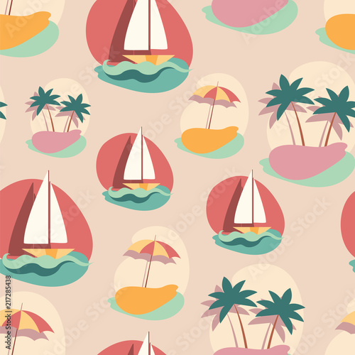 Seamless background pattern with summer elements. Retro  vintage style.