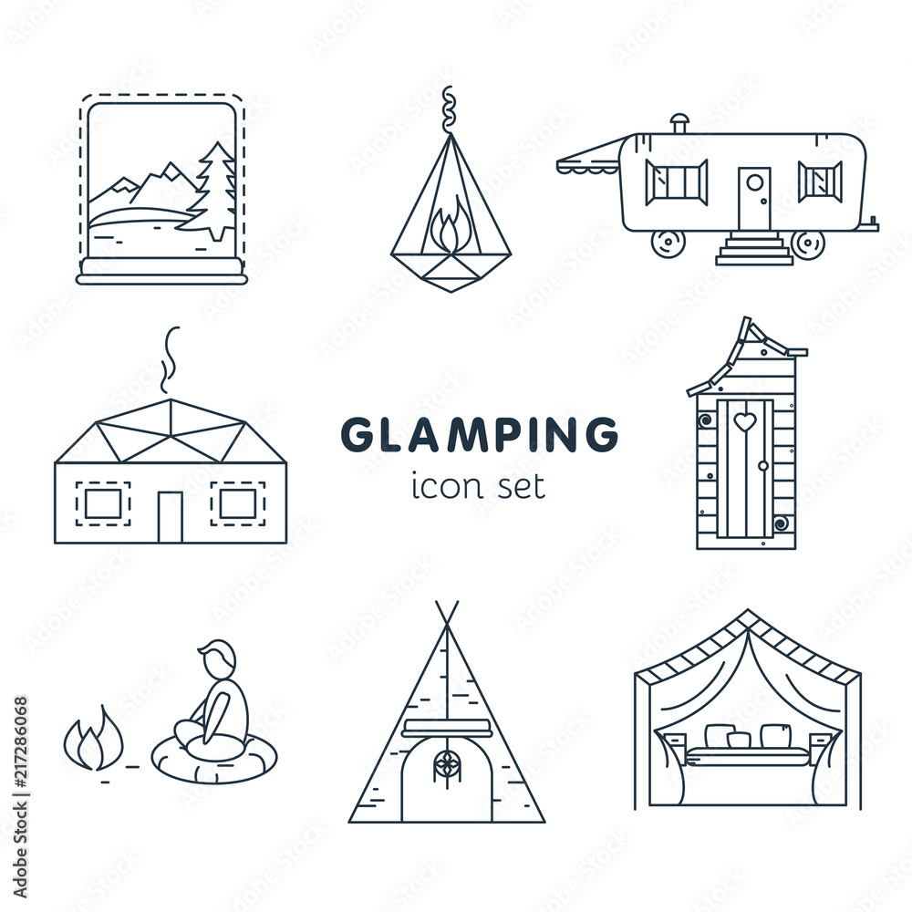 Glamping icon set for your project Glamping icon set for your project