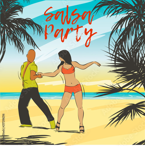 Salsa party illustration with dancing couple