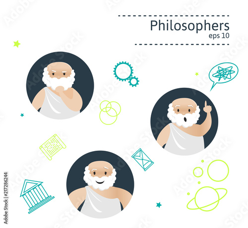 Set of 3 philosophers. Vector illustration
