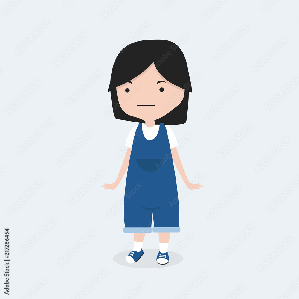 Cute little girl in dress jeans cartoon character Stock Vector | Adobe Stock