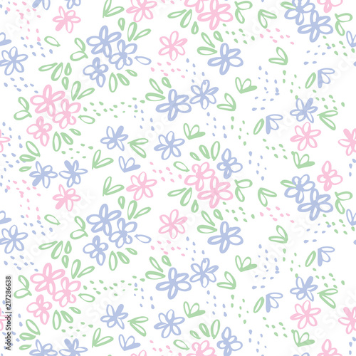 Naive sketch meadow flowers seamless pattern
