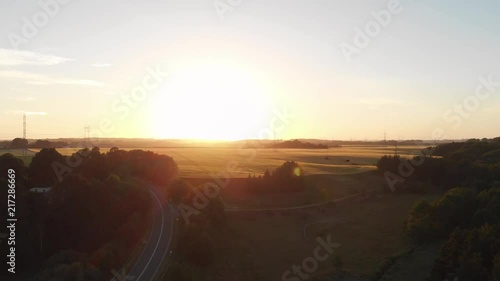 beautiful flat nature landscape drone footage while the sun is setting. 4K photo