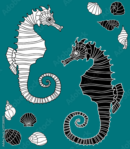 Vector image of the decorative sea horses