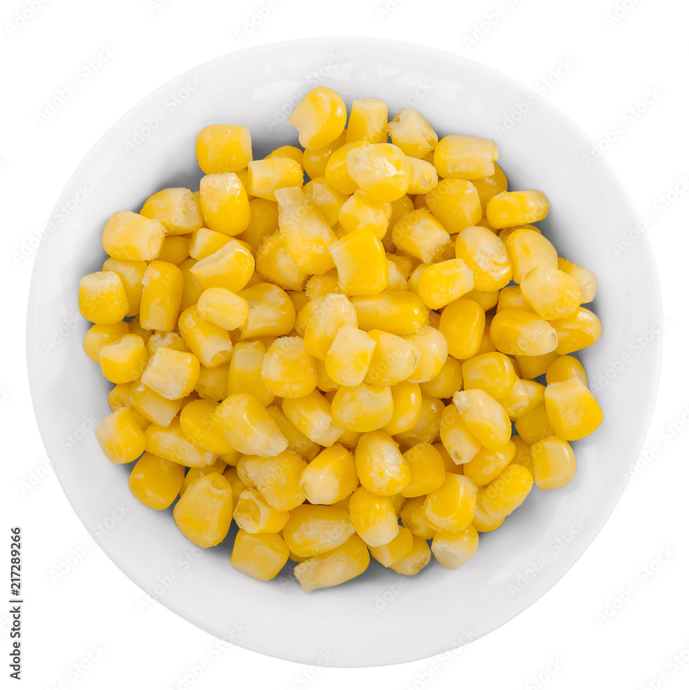 Fresh sweet corn in bowl on white. Top view. Fresh sweet corn in bowl on white. Top view.