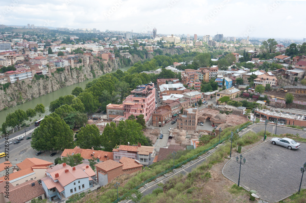 Top view of the historical center of Tbilisi from Narikala fortress. Tbilisi is the capital of Georgia