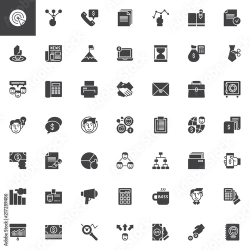 Business vector icons set, modern solid symbol collection, filled style pictogram pack. Signs logo illustration. Set includes icons as Target, Choice, Call, Documents, Graph, Newspaper, Online banking