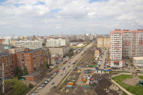 Top view of the city of Krasnodar. East Kruglikovskaya street is a new district of the city.