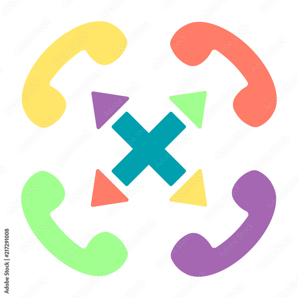 Obraz premium Colorful Handset flat vector icon set with cross. 