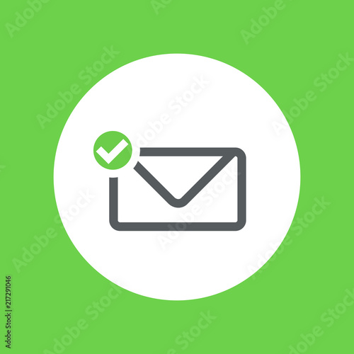Outline envelope flat icon with tick sign.