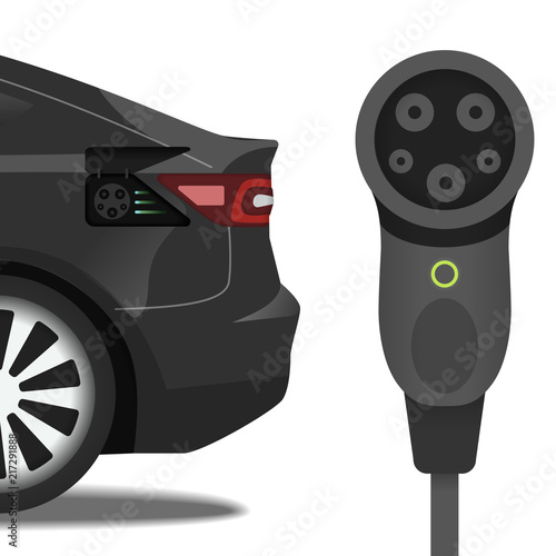 Connector SAE J1772 and car with the same socket. Flat illustration