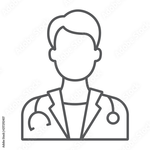 Doctor thin line icon, medicine and hospital, physician sign, vector graphics, a linear pattern on a white background, eps 10.