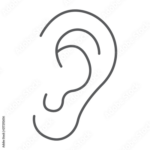 Human ear thin line icon, anatomy and biology, otology sign, vector graphics, a linear pattern on a white background, eps 10.