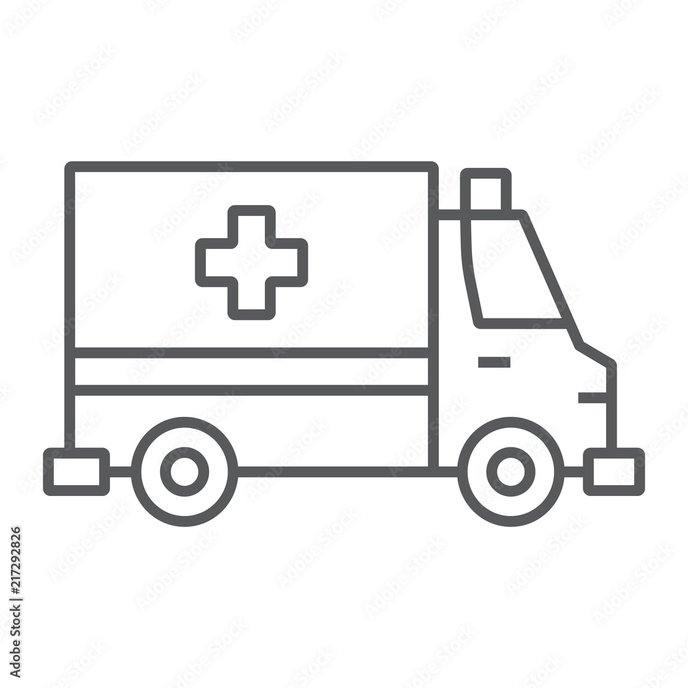 Ambulance thin line icon, emergency and hospital, transport sign, vector graphics, a linear pattern on a white background, eps 10. Ambulance thin line icon, emergency and hospital, transport sign, vector graphics, a linear pattern on a white background, eps 10.