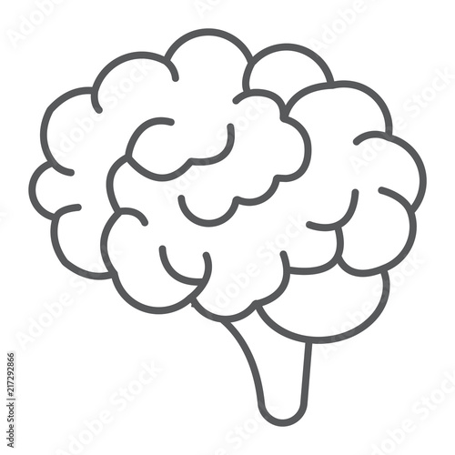 Fototapeta Naklejka Na Ścianę i Meble -  Brain thin line icon, anatomy and neurology, human organ sign, vector graphics, a linear pattern on a white background, eps 10.