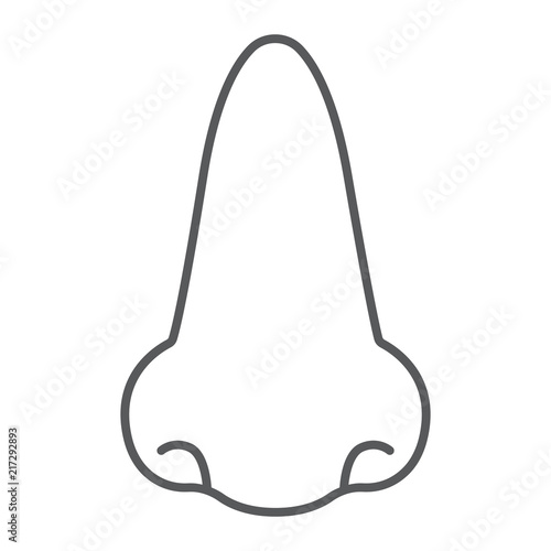 Nose thin line icon, anatomy and biology, rhinology sign, vector graphics, a linear pattern on a white background, eps 10.