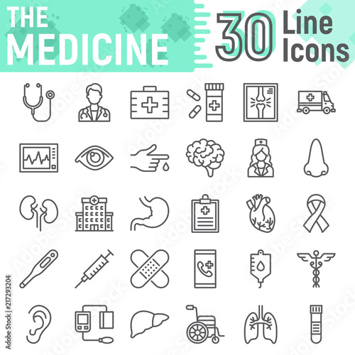 Medicine line icon set, hospital symbols collection, vector sketches, logo illustrations, anatomy signs linear pictograms package isolated on white background, eps 10.