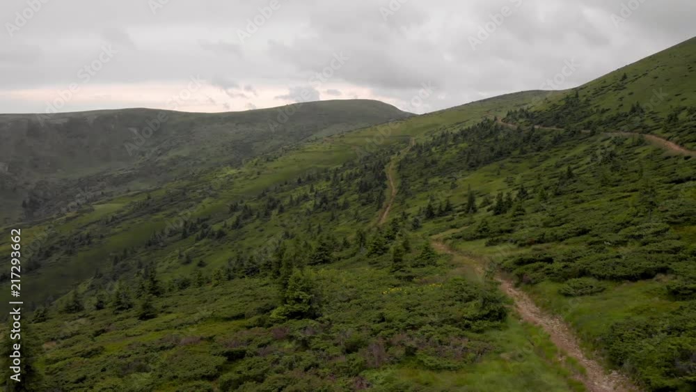 Drone aerial panning shot from Ukrainian mountains Drone aerial panning shot from Ukrainian mountains
