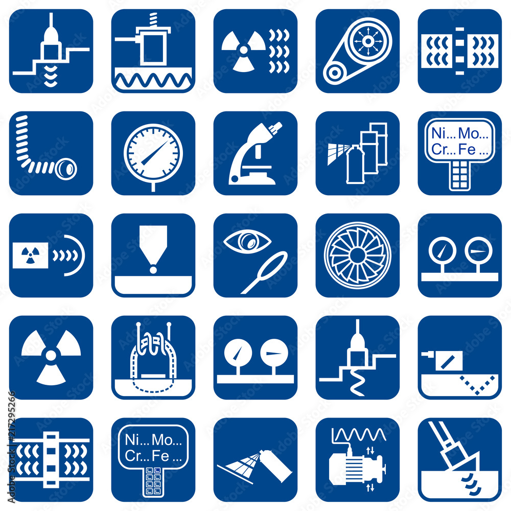 Set of vector flat design icons of ndt methods Set of vector flat design icons of ndt methods