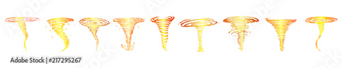 Set of fiery tornadoes sketches . Vector