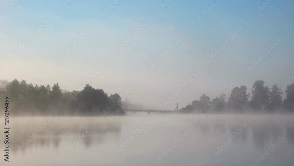 Fog over the river and bridge Fog over the river and bridge