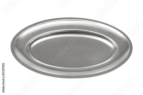 Elegant oval stainless steel (Inox) serving tray isolated on white with clipping path