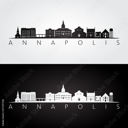 Annapolis, USA skyline and landmarks silhouette, black and white design, vector illustration. photo