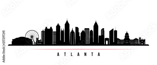 Atlanta city skyline horizontal banner. Black and white silhouette of Atlanta city, USA. Vector template for your design. photo