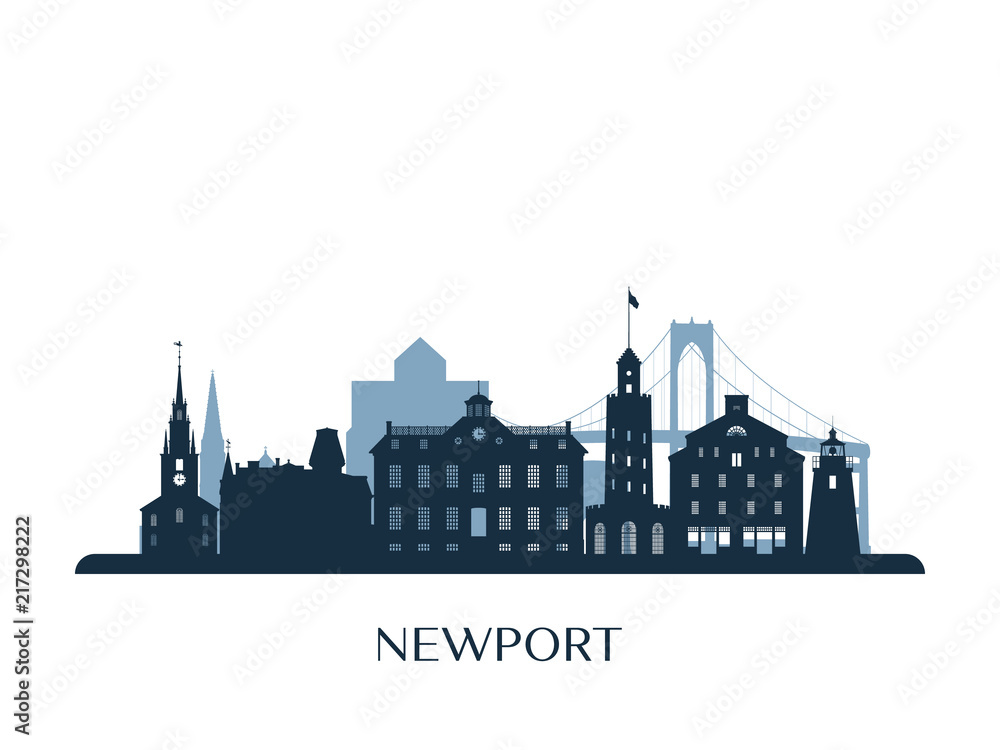 Newport skyline, monochrome silhouette. Vector illustration.