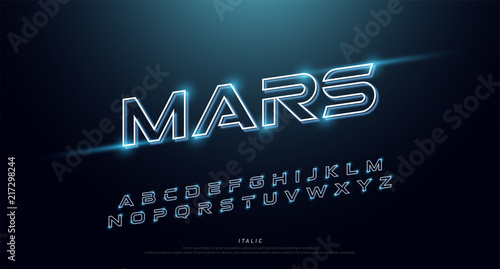 Abstract technology neon font and alphabet. techno effect logo designs. Typography digital space concept. vector illustration