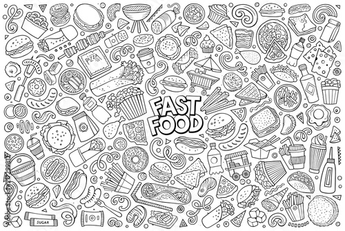 Vector set of Fast food objects and symbols