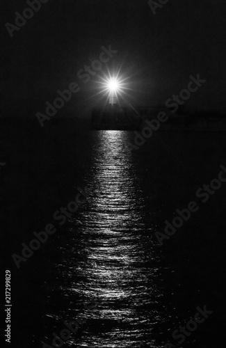 Newhaven Lighthouse at Night in Black and White photo