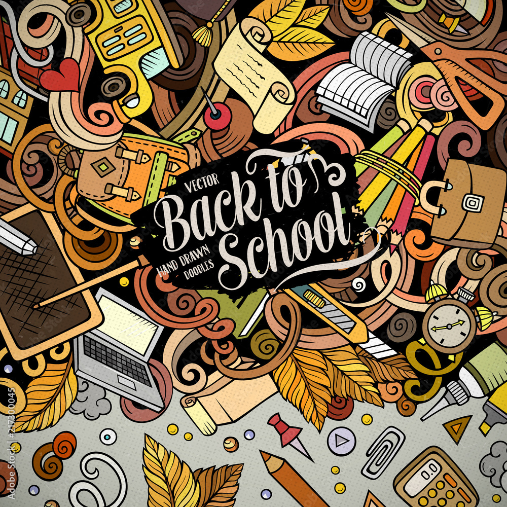 Fototapeta premium Cartoon vector doodles Back to school frame