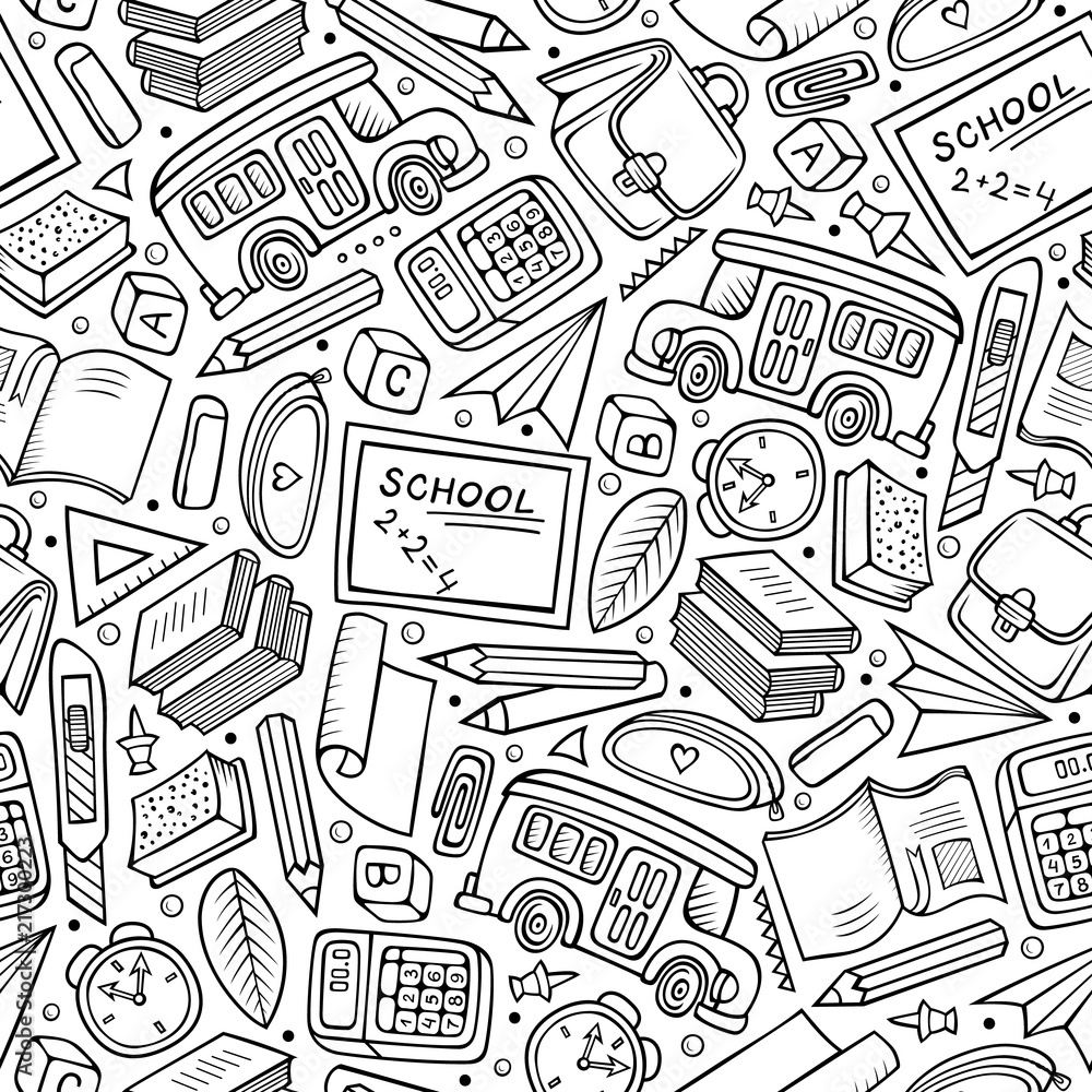 Cartoon hand-drawn Back to School seamless pattern Cartoon hand-drawn Back to School seamless pattern