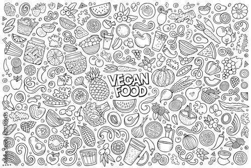 Vector set of Vegan food objects and symbols