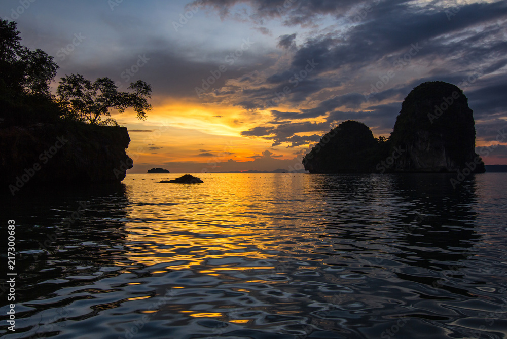 Sunset on the beach of the princess - Railay, Thailand. 