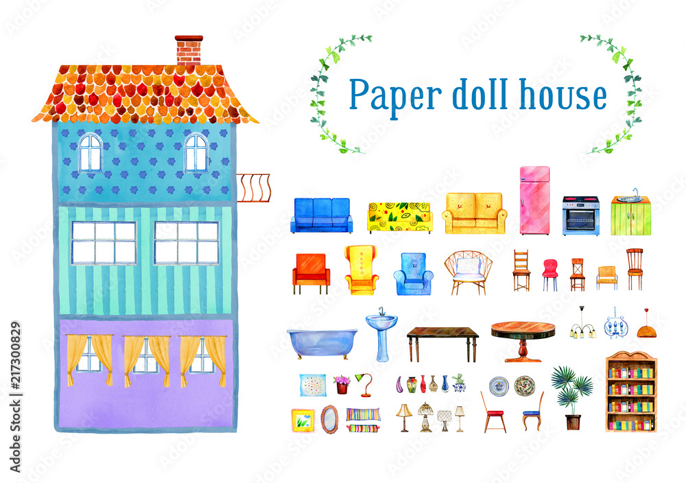 Premium Vector  A watercolor illustration of a colorful doll house