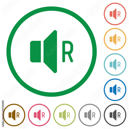 Right audio channel flat icons with outlines