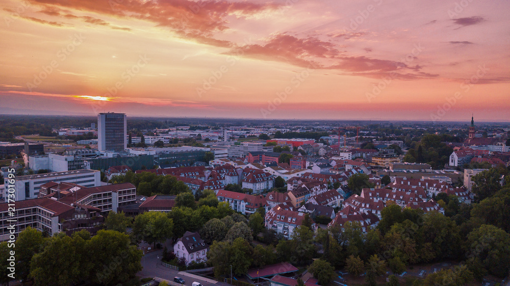 cityscape at sunset. Germany, the city of Offenburg