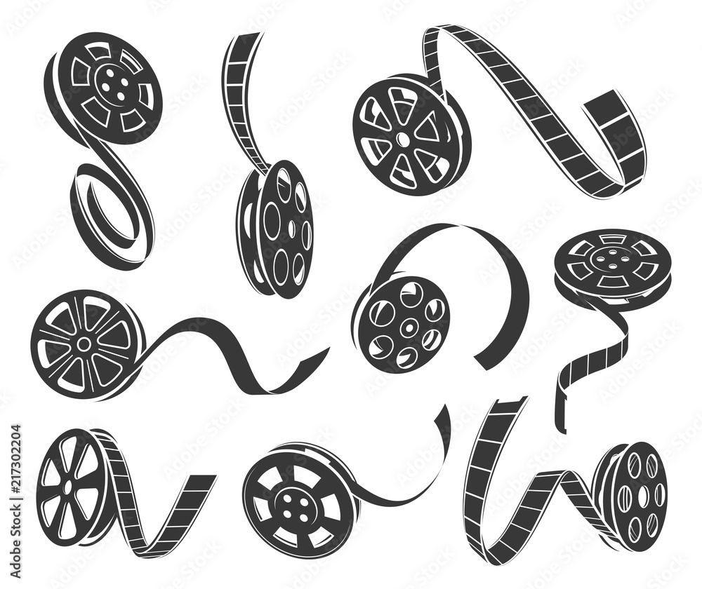 Film reel icons vector set isolated from background - obrazy, fototapety, plakaty 