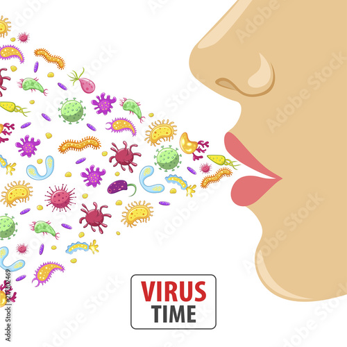 Person inhales or exhales germs vector illustration