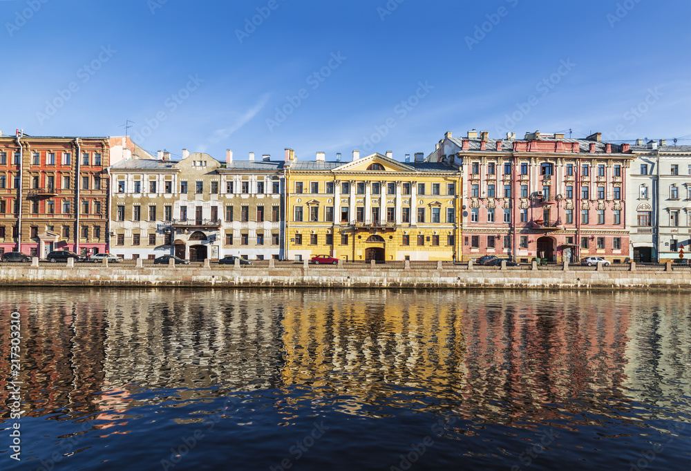 Apartment houses on the Fontanka river embankment, St. Petersburg, Russia